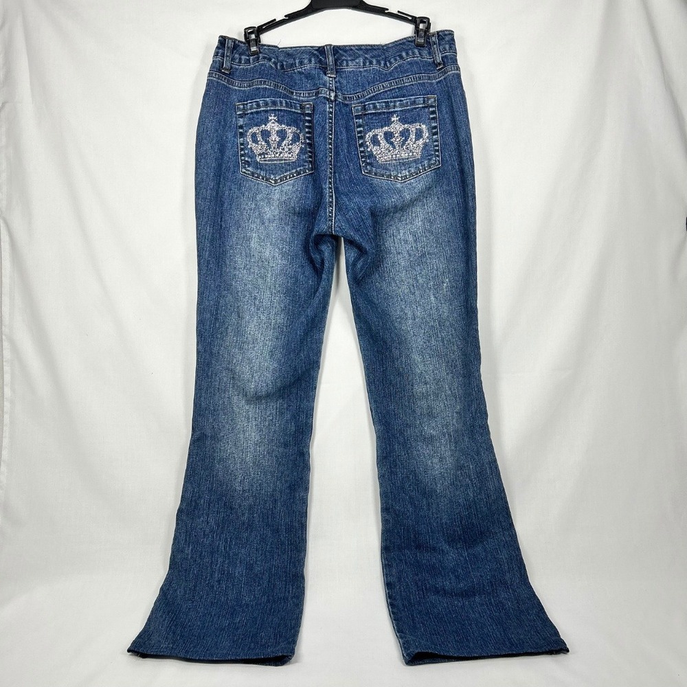 Vintage Celebrity Rose Rhinestone Crown Flare Jeans Y2K Low Rise Bootcut Denim